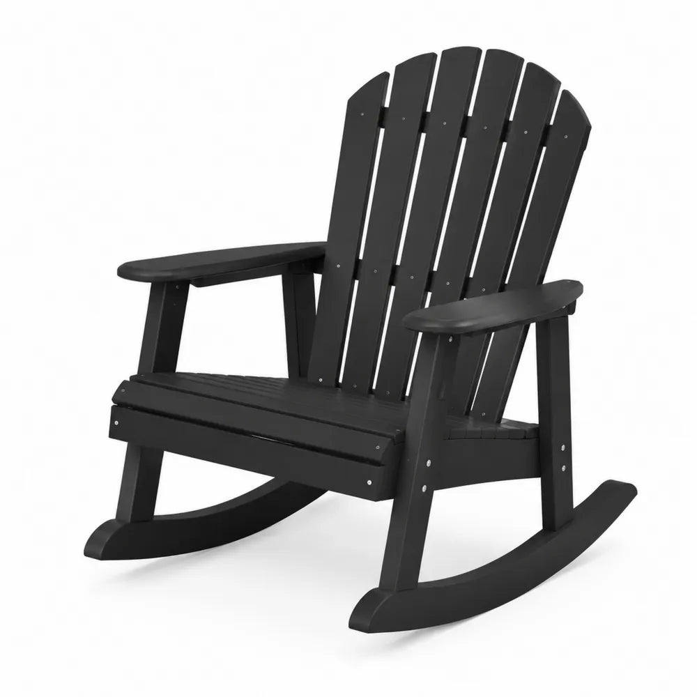 Fauteuil à bascule de jardin Adirondack en PEHD noir avec accoudoirs 82 x 90 x 100 cm