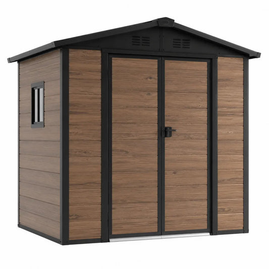 Abri de rangement extérieur en acier galvanisé aspect bois avec double porte 213 x 130 x 185 cm