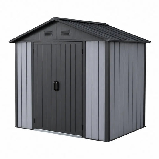 Abri de jardin en polypropylène gris anthracite avec double porte et toit à deux pans 213 x 130 x 185 cm