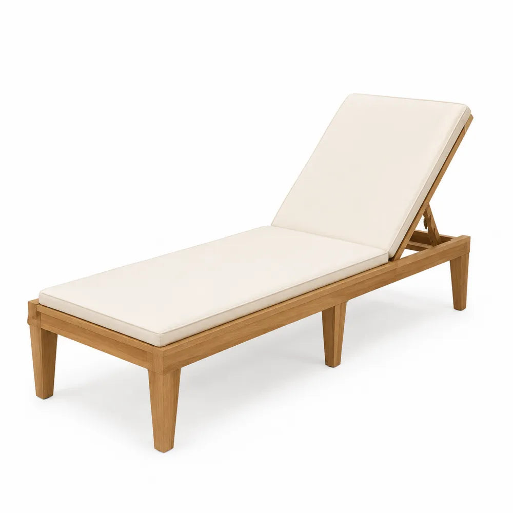 Bain de soleil de jardin réglable en bois d’acacia avec coussin beige structure naturelle
