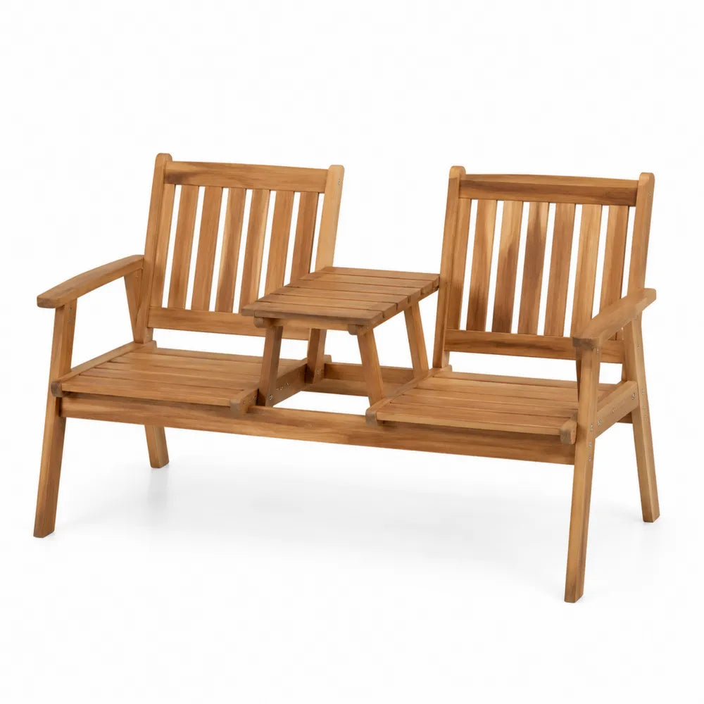 Banc de jardin 2 places avec table centrale en acacia massif naturel 160 x 65 x 88 cm