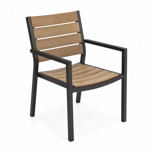 Chaise de jardin avec accoudoirs en acacia massif et aluminium noir et naturel 57 x 60 x 88 cm