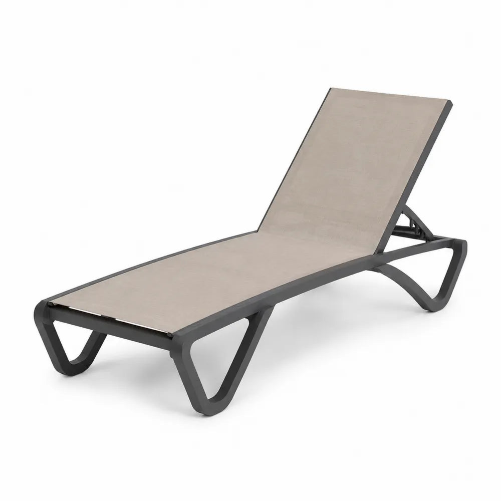 Chaise longue de jardin réglable en aluminium thermolaqué gris anthracite et textilène beige 190 x 60 x 90 cm
